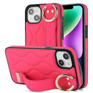 For iPhone 13 Non-slip Full Coverage Ring PU Phone Case with Wristband(Rose Red)