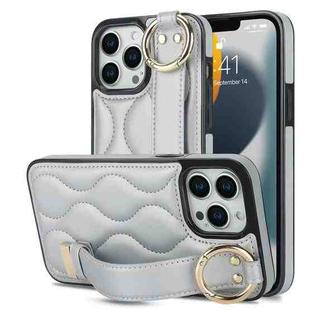 For iPhone 13 Pro Non-slip Full Coverage Ring PU Phone Case with Wristband(Silver)