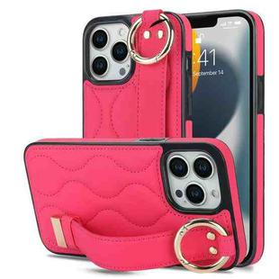 For iPhone 13 Pro Non-slip Full Coverage Ring PU Phone Case with Wristband(Rose Red)
