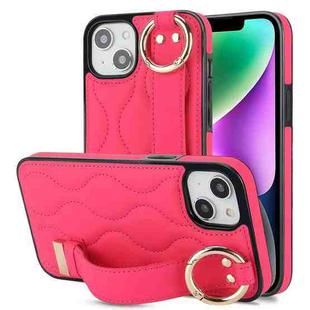 For iPhone 13 mini Non-slip Full Coverage Ring PU Phone Case with Wristband(Rose Red)