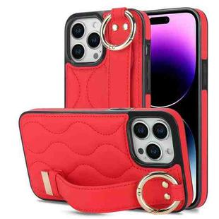 For iPhone 14 Pro Non-slip Full Coverage Ring PU Phone Case with Wristband(Red)