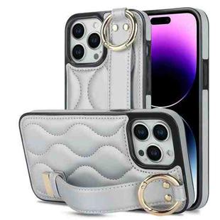 For iPhone 14 Pro Non-slip Full Coverage Ring PU Phone Case with Wristband(Silver)