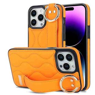 For iPhone 14 Pro Non-slip Full Coverage Ring PU Phone Case with Wristband(Orange)