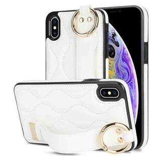 For iPhone XS Max Non-slip Full Coverage Ring PU Phone Case with Wristband(White)