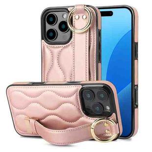 For iPhone 16 Pro Non-slip Full Coverage Ring PU Phone Case with Wristband(Rose Gold)