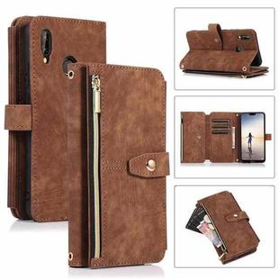 For Huawei P20 Lite Dream 9-Card Wallet Zipper Bag Leather Phone Case(Brown)