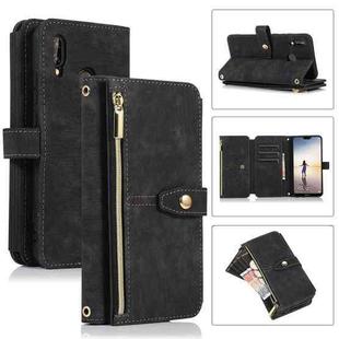 For Huawei P20 Lite Dream 9-Card Wallet Zipper Bag Leather Phone Case(Black)