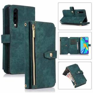 For Huawei P30 Dream 9-Card Wallet Zipper Bag Leather Phone Case(Green)