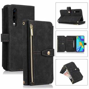 For Huawei P30 Dream 9-Card Wallet Zipper Bag Leather Phone Case(Black)