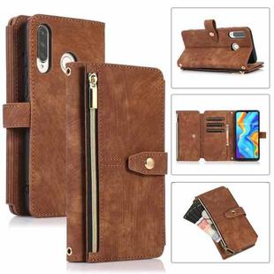 For Huawei P30 Lite Dream 9-Card Wallet Zipper Bag Leather Phone Case(Brown)