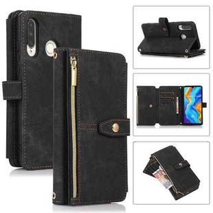 For Huawei P30 Lite Dream 9-Card Wallet Zipper Bag Leather Phone Case(Black)