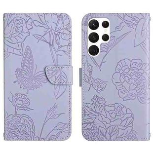 For Samsung Galaxy S24 Ultra 5G Skin Feel Butterfly Embossed Flip Leather Phone Case(Purple)