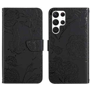 For Samsung Galaxy S24 Ultra 5G Skin Feel Butterfly Embossed Flip Leather Phone Case(Black)