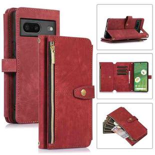 For Google Pixel 7 Dream 9-Card Wallet Zipper Bag Leather Phone Case(Red)