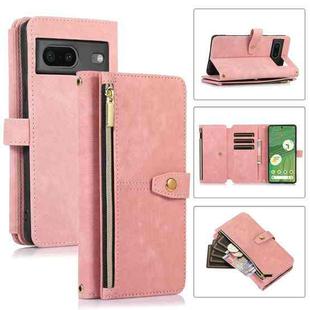 For Google Pixel 7 Dream 9-Card Wallet Zipper Bag Leather Phone Case(Pink)