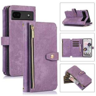 For Google Pixel 6a Dream 9-Card Wallet Zipper Bag Leather Phone Case(Purple)