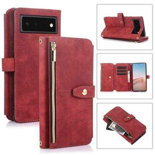 For Google Pixel 6 Dream 9-Card Wallet Zipper Bag Leather Phone Case(Red)