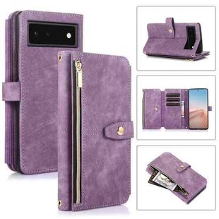 For Google Pixel 6 Dream 9-Card Wallet Zipper Bag Leather Phone Case(Purple)
