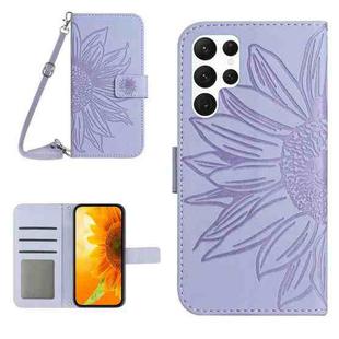 For Samsung Galaxy S24 Ultra 5G Skin Feel Sun Flower Embossed Flip Leather Phone Case with Lanyard(Purple)