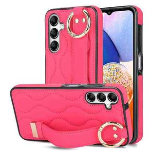 For Samsung Galaxy A14 4G / 5G Non-slip Full Coverage Ring PU Phone Case with Wristband(Rose Red)