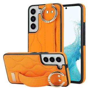 For Samsung Galaxy S22 Non-slip Full Coverage Ring PU Phone Case with Wristband(Orange)