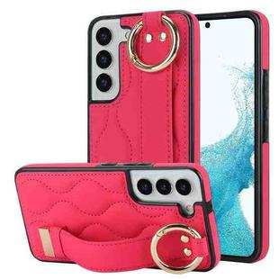 For Samsung Galaxy S22+ Non-slip Full Coverage Ring PU Phone Case with Wristband(Rose Red)