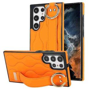 For Samsung Galaxy S22 Ultra Non-slip Full Coverage Ring PU Phone Case with Wristband(Orange)