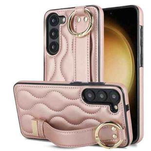 For Samsung Galaxy S23 Non-slip Full Coverage Ring PU Phone Case with Wristband(Rose Gold)