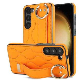 For Samsung Galaxy S23 Non-slip Full Coverage Ring PU Phone Case with Wristband(Orange)
