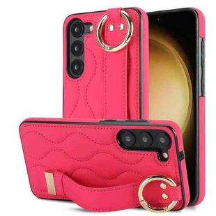 For Samsung Galaxy S23 Non-slip Full Coverage Ring PU Phone Case with Wristband(Rose Red)