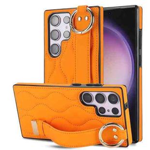 For Samsung Galaxy S23 Ultra Non-slip Full Coverage Ring PU Phone Case with Wristband(Orange)