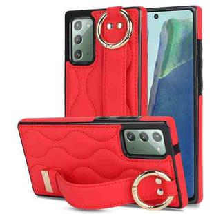 For Samsung Galaxy Note20 Non-slip Full Coverage Ring PU Phone Case with Wristband(Red)