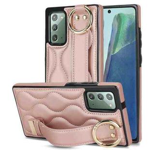 For Samsung Galaxy Note20 Non-slip Full Coverage Ring PU Phone Case with Wristband(Rose Gold)