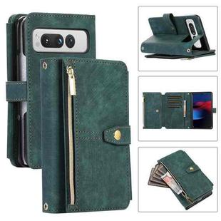 For Google Pixel Fold Dream 9-Card Wallet Zipper Bag Leather Phone Case(Green)