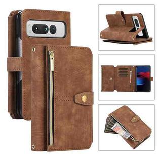 For Google Pixel Fold Dream 9-Card Wallet Zipper Bag Leather Phone Case(Brown)