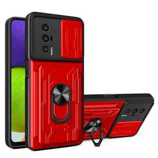 For Xiaomi Poco F5 Pro / Redmi K60 Sliding Camshield TPU+PC Phone Case with Card Slot(Red)