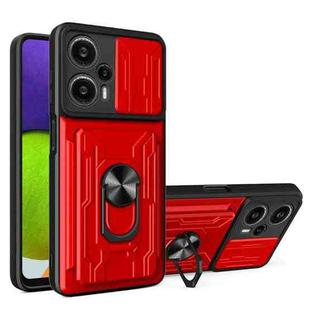For Xiaomi Redmi Note 12 Turbo/Poco F5 Sliding Camshield TPU+PC Phone Case with Card Slot(Red)