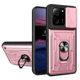 For Xiaomi 13T/13T Pro/Redmi K60 Ultra Sliding Camshield TPU+PC Phone Case with Card Slot(Rose Gold)