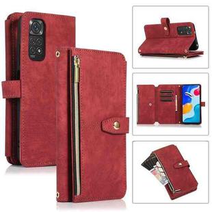 For Xiaomi Redmi Note 11s Dream 9-Card Wallet Zipper Bag Leather Phone Case(Red)