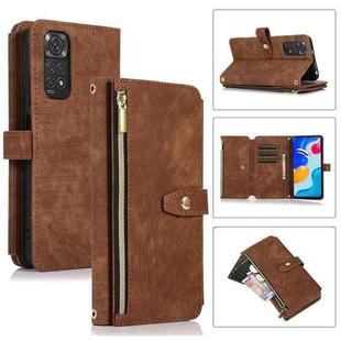 For Xiaomi Redmi Note 11s Dream 9-Card Wallet Zipper Bag Leather Phone Case(Brown)