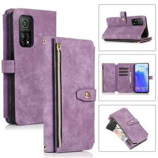 For Xiaomi Mi 10T Dream 9-Card Wallet Zipper Bag Leather Phone Case(Purple)