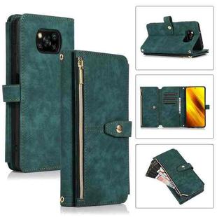 For Xiaomi Poco X3 NFC Dream 9-Card Wallet Zipper Bag Leather Phone Case(Green)