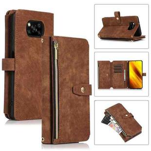 For Xiaomi Poco X3 NFC Dream 9-Card Wallet Zipper Bag Leather Phone Case(Brown)