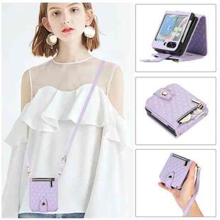 For Samsung Galaxy Z Flip5 Crossbody Diamond Lattice Folding Leather Phone Case(Purple)