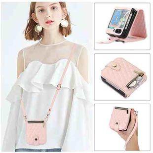 For Samsung Galaxy Z Flip5 Crossbody Diamond Lattice Folding Leather Phone Case(Pink)