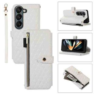 For Samsung Galaxy Z Fold5 Crossbody Diamond Lattice Folding Leather Phone Case(White)
