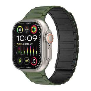 For Apple Watch Ultra 49mm Magnetic Loop Silicone Watch Band(Army Green Black)