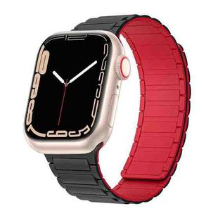 For Apple Watch 8 45mm Magnetic Loop Silicone Watch Band(Black Red)
