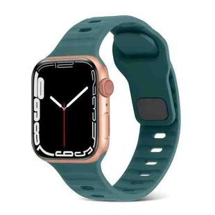For Apple Watch Ultra 49mm Square Buckle Stripes Silicone Watch Band(Pine Green)