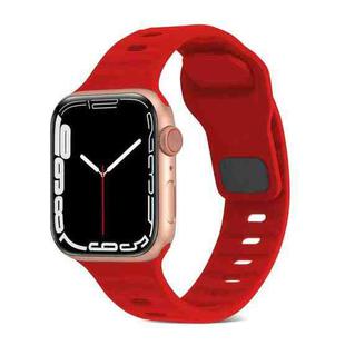 For Apple Watch 8 41mm Square Buckle Stripes Silicone Watch Band(Red)